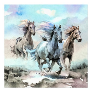 Three Wild Mustangs Race Across the Plains Photo Print
