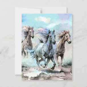 Three Wild Mustangs Race Across the Plains Postcard