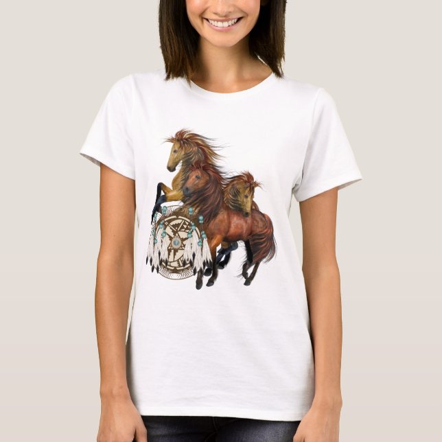 Three Wild Stallions and Mandala Shirt (Front)