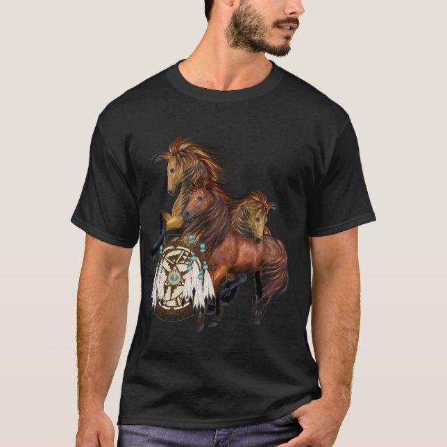 Three Wild Stallions and Mandala Shirt (Front)