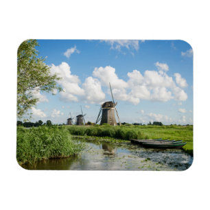 Three windmills and a canal rectangular magnet