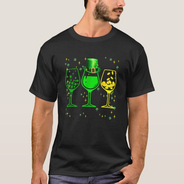 Three Wine Glasses C  Shamrock St Patrick Day Iris T-Shirt (Front)