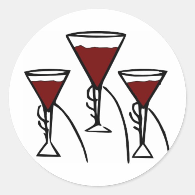 Three Wine Glasses in Hands Cartoon Classic Round Sticker (Front)