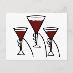 Three Wine Glasses in Hands Cartoon Postcard
