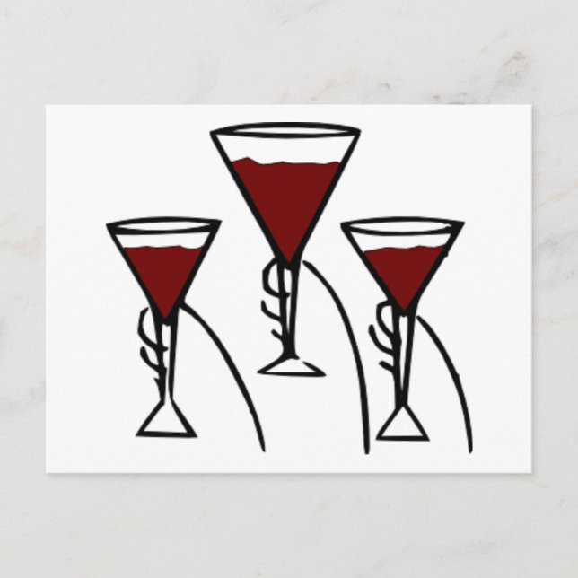 Three Wine Glasses in Hands Cartoon Postcard (Front)