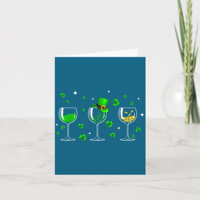 Three Wine Gles Clover Shamrock St Patrick Day Iri Card (Front)