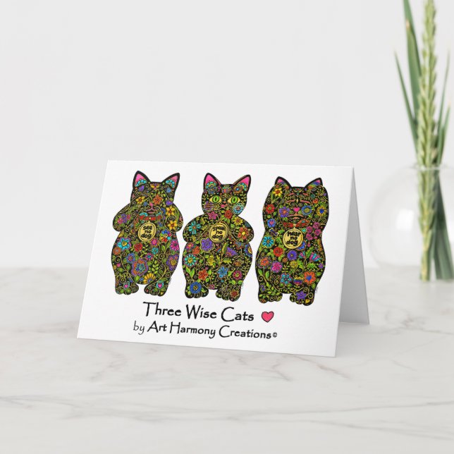 Three Wise Cats Greeting Card (Front)