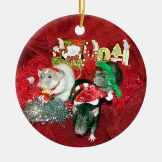 Three Wise Girls Pet Rat Christmas Ornament (Front)