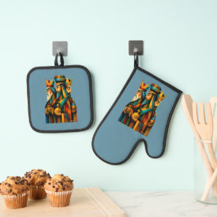 Three Wise Men Abstract Nativity Art Oven Mitt & Pot Holder Set