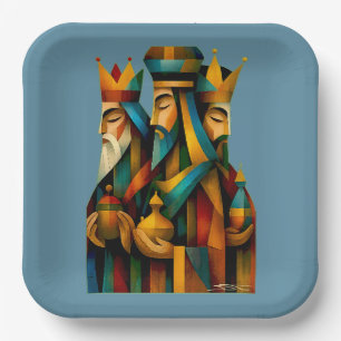 Three Wise Men Abstract Nativity Art Paper Plate