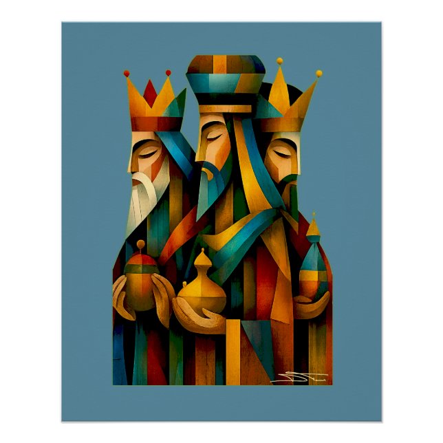 Three Wise Men Abstract Nativity Art Poster (Front)