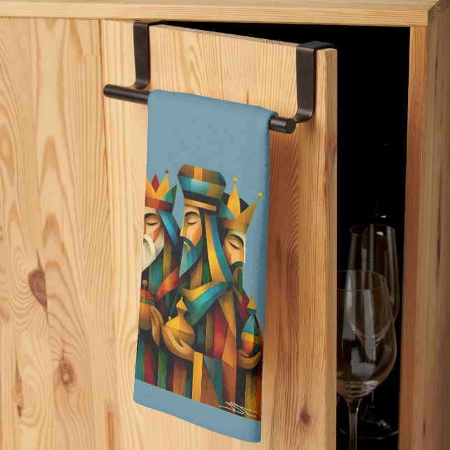 Three Wise Men Abstract Nativity Art Tea Towel (Thirds Fold)