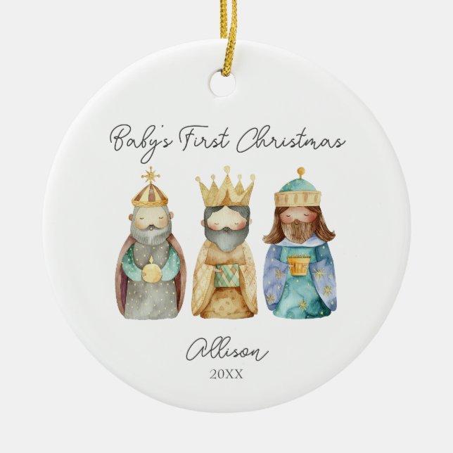 Three Wise Men Baby's First Christmas Nativity Ceramic Ornament (Front)