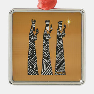Three Wise Men Black & White Christmas Nativity Metal Ornament