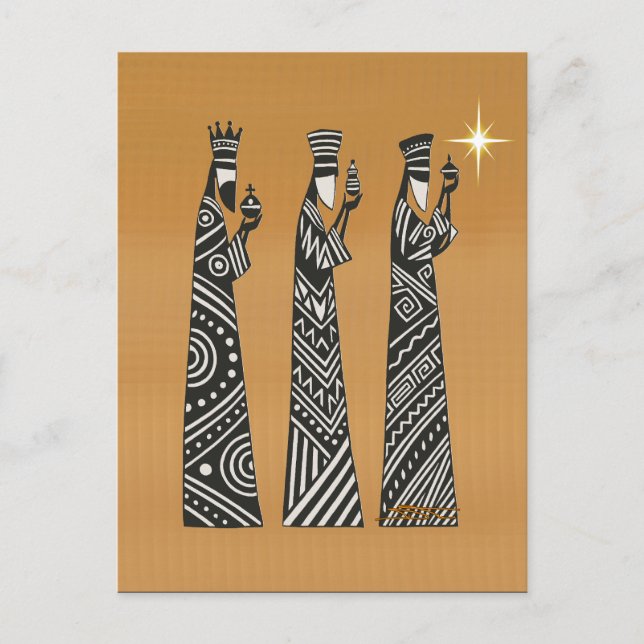 Three Wise Men Black & White Christmas Nativity Postcard (Front)