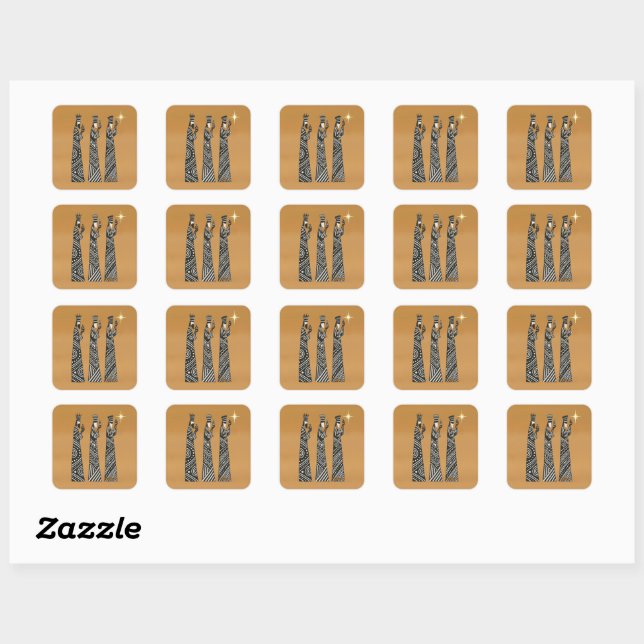 Three Wise Men Black & White Christmas Nativity Square Sticker (Sheet)