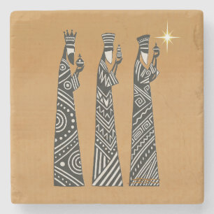 Three Wise Men Black & White Christmas Nativity Stone Coaster