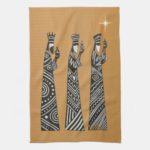 Three Wise Men Black & White Christmas Nativity Tea Towel