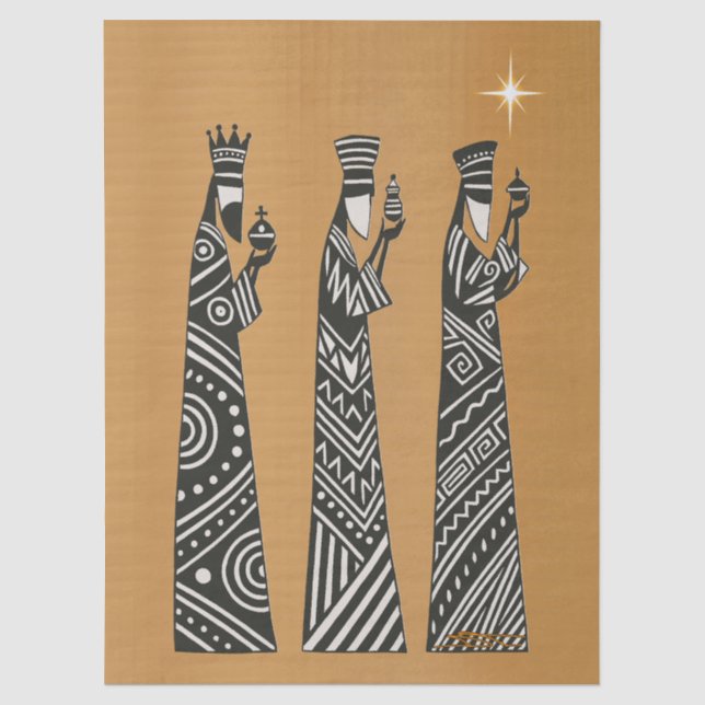 Three Wise Men Black & White Christmas Nativity Tissue Paper (Front)