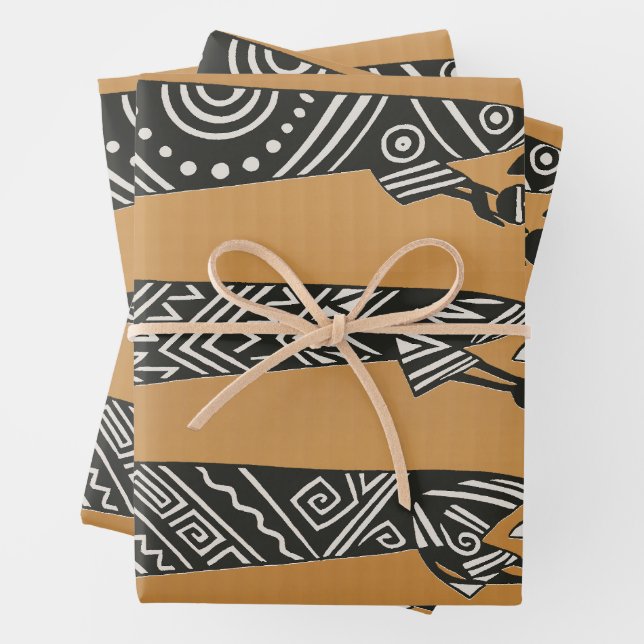 Three Wise Men Black & White Christmas Nativity Wrapping Paper Sheet (In situ)