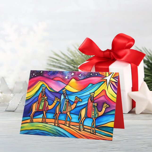 Three Wise Men Colourful Christmas Holiday Card (This colorful greeting card with its stained-glass effect is contemporary yet traditional. )