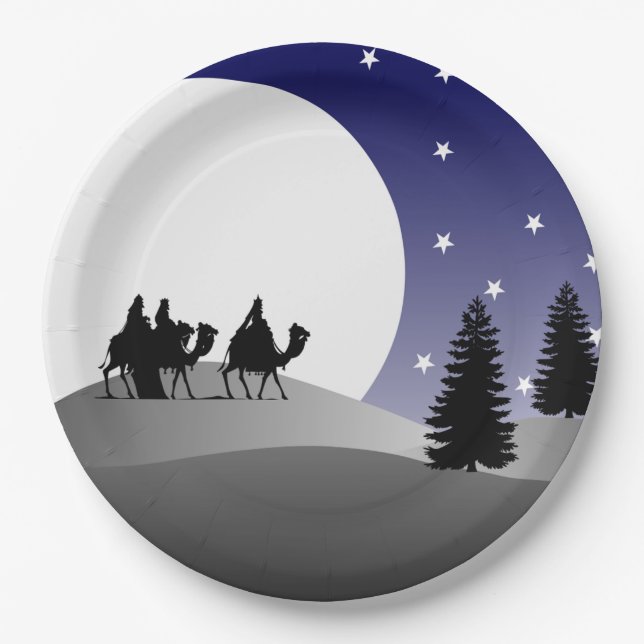 Three Wise Men Graphic Christmas Paper Plate (Front)