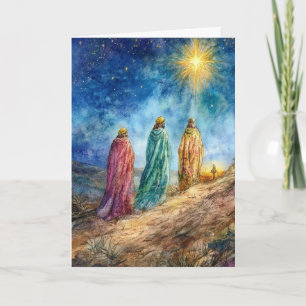 Three Wise Men Guided by Christmas Star Art Card