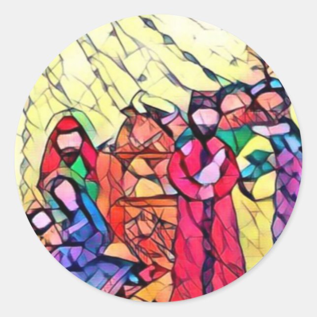 Three wise men in Manger Classic Round Sticker (Front)