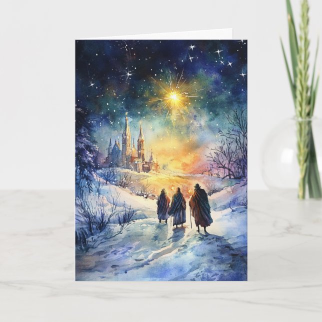 Three Wise Men Journeying Under Christmas Star Card (Front)