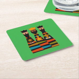Three Wise Men Modern Mid-Century Square Paper Coaster