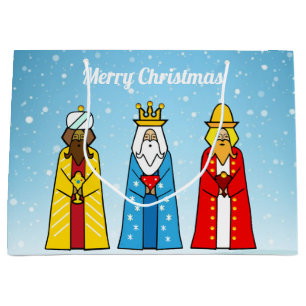 Three Wise Men on Light Blue Large Gift Bag