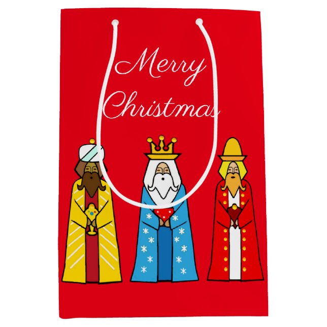Three Wise Men on Red Medium Gift Bag (Front)