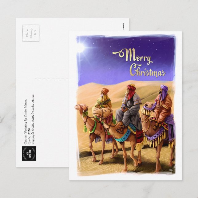Three Wise Men Painting Christmas Postcards (Front/Back)