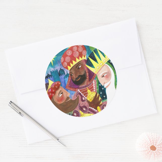 Three Wise men religious  Christmas Holiday Classic Round Sticker (Envelope)