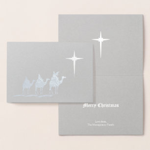 Three Wise Men with Christmas Star Silver Foil Card