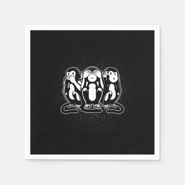 Three Wise Monkey Speak See Hear No Evil Napkin (Front)