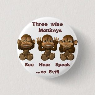 three wise monkeys 3 cm round badge