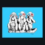 Three Wise Monkeys 3D Specs Pop Art Poster Print<br><div class="desc">"Three Wise Monkeys in 3D Specs and Headphones" an original digital pop art painting by Scottish artist MWright for artwright. A humourous painting.</div>