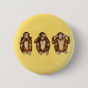 Three wise monkeys 6 cm round badge