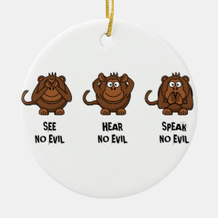 Three Wise Monkeys Ceramic Tree Decoration