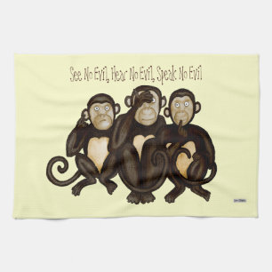Three Wise Monkeys Tea Towel