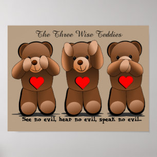 Three Wise Monkeys, Teddy Bear Print