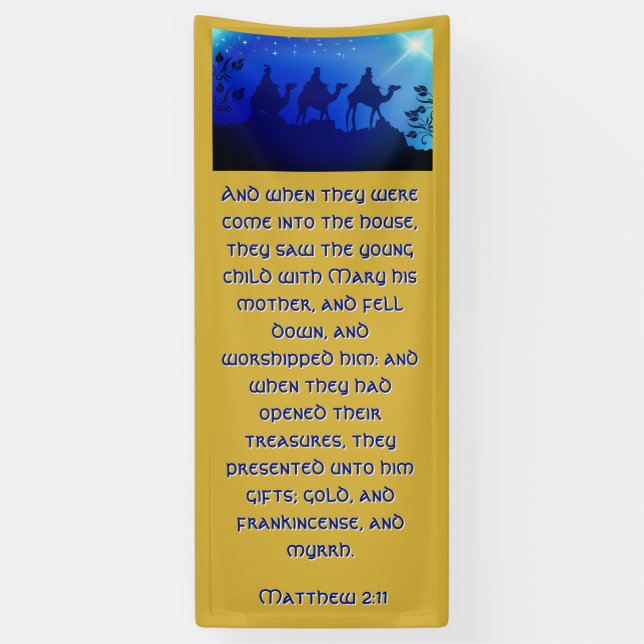 Three Wisemen Blue Star Christmas Church Banner (Vertical)