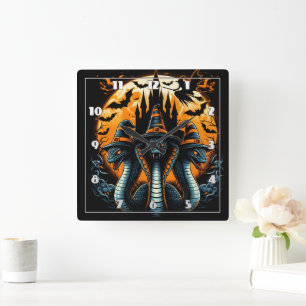 Three witch-hat snakes under a full moon square wall clock