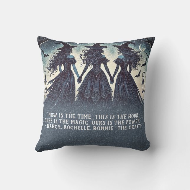 Three Witches at Night Starry Halloween Party Cushion (Back)