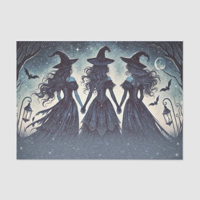 Three Witches at Night Starry Halloween Party Tissue Paper (Front)