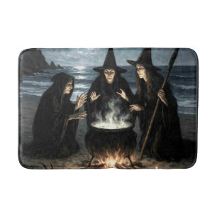 Three Witches Brew Cauldron Full Moon Beach  Bath Mat