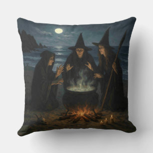 Three Witches Brew Cauldron Full Moon Beach  Cushion