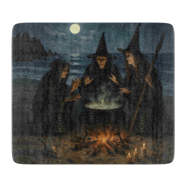 Three Witches Brew Cauldron Full Moon Beach  Cutting Board (Front)