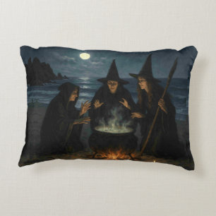 Three Witches Brew Cauldron Full Moon Beach Decorative Cushion